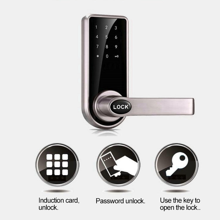 OS8818 Contraseña + Llave + Tarjeta de sensor Cerradura de puerta electrónica de aleación de zinc Pantalla táctil Cerradura de código electrónico, OS8818