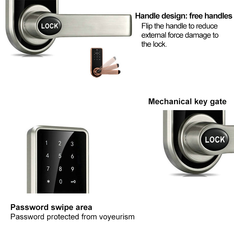 OS8818 Contraseña + Llave + Tarjeta de sensor Cerradura de puerta electrónica de aleación de zinc Pantalla táctil Cerradura de código electrónico, OS8818