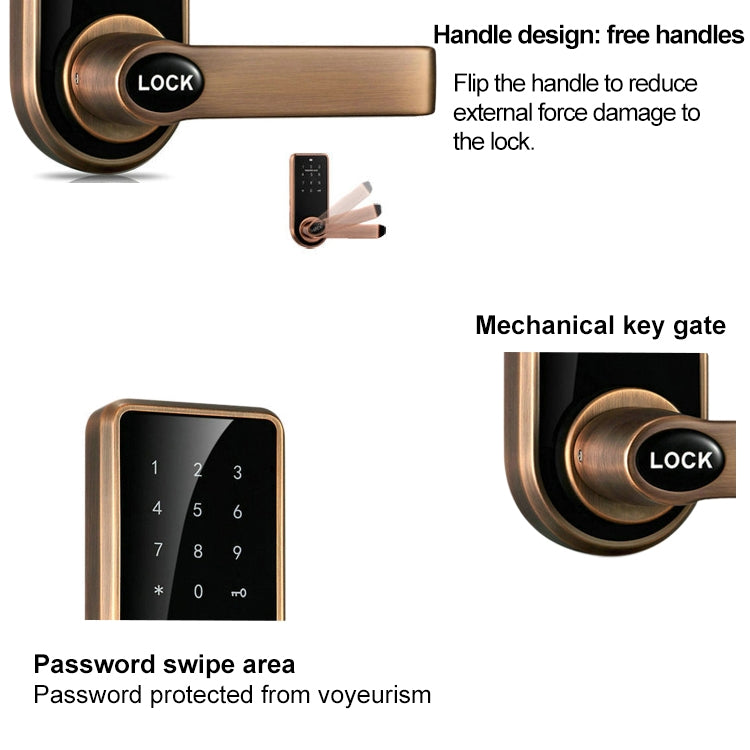 Contraseña + llave + tarjeta de Sensor aleación de Zinc cerradura de puerta electrónica de bronce rojo pantalla táctil cerradura de código electrónico, OS8818-JS, OS8818-QGT Bronze, OS8818-HGT Red Bronze