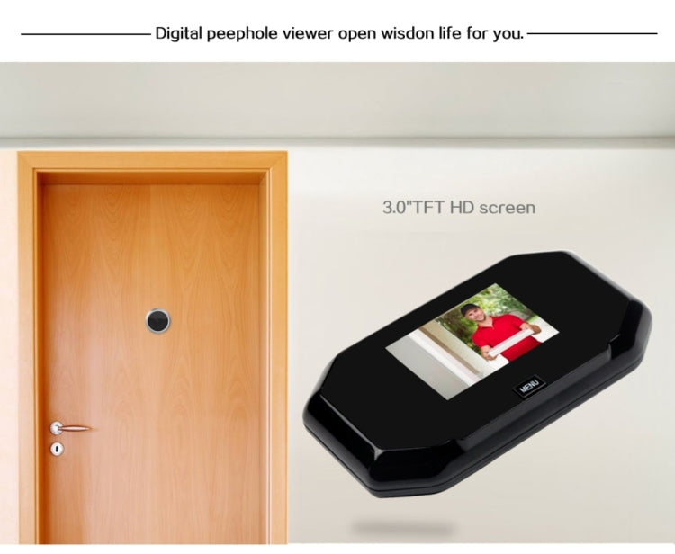 Danmini YB-30BH Pantalla de 3 pulgadas Cámara de seguridad de 1.0MP Mirilla de puerta para tomar fotografías, compatible con tarjeta TF, 1.0MP TF Card