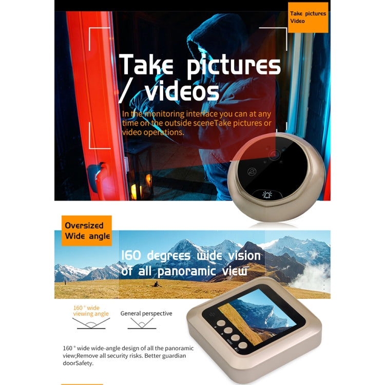 Danmini W5 Pantalla de 2.4 pulgadas Cámara de seguridad de 2.0MP Timbre con visor de mirilla sin molestias, compatible con tarjeta TF / Visión nocturna / Grabación de video, W5