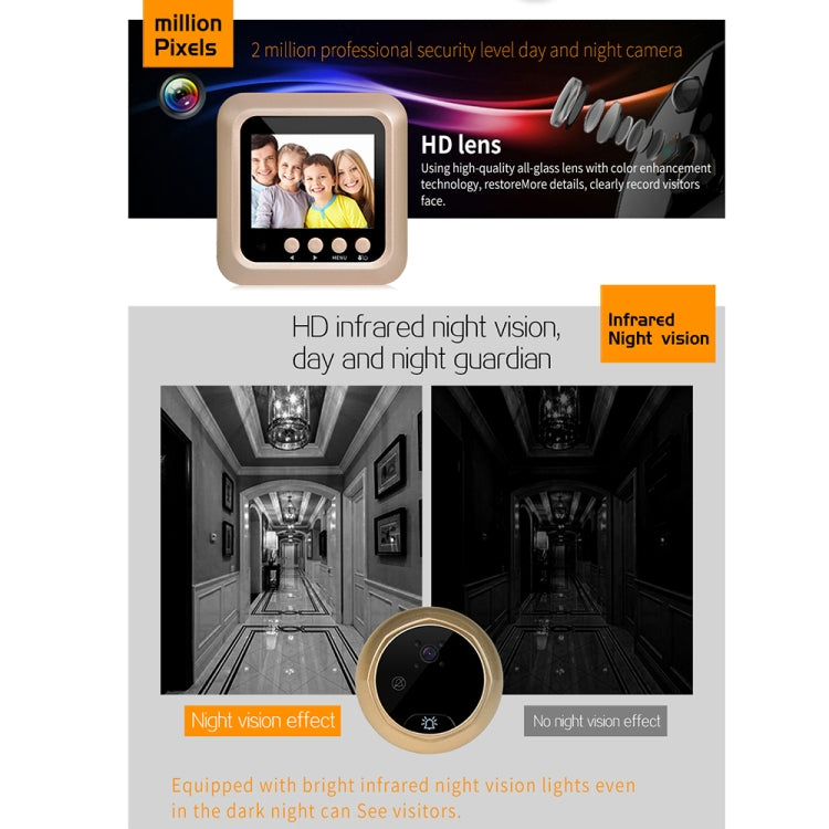 Danmini W5 Pantalla de 2.4 pulgadas Cámara de seguridad de 2.0MP Timbre con visor de mirilla sin molestias, compatible con tarjeta TF / Visión nocturna / Grabación de video, W5