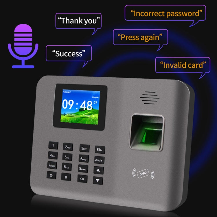Asistencia de tiempo de huellas dactilares Realand AL321D con pantalla a color de 2,4 pulgadas, función de tarjeta de identificación y batería, AL321D