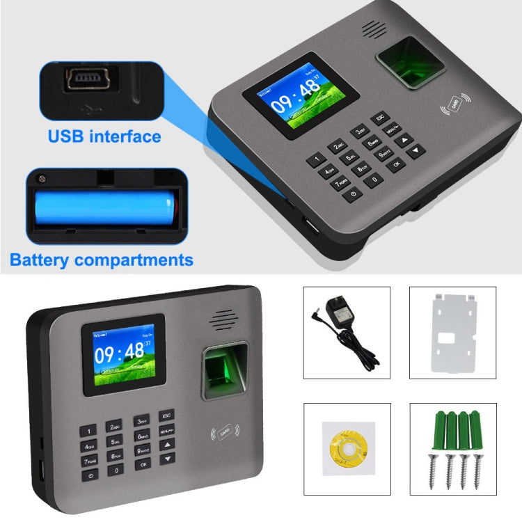 Asistencia de tiempo de huellas dactilares Realand AL325D con pantalla a color de 2,4 pulgadas, función de tarjeta de identificación, WiFi y batería, AL325D