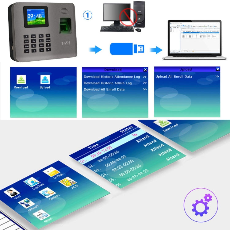 Asistencia de tiempo de huellas dactilares Realand AL325D con pantalla a color de 2,4 pulgadas, función de tarjeta de identificación, WiFi y batería, AL325D