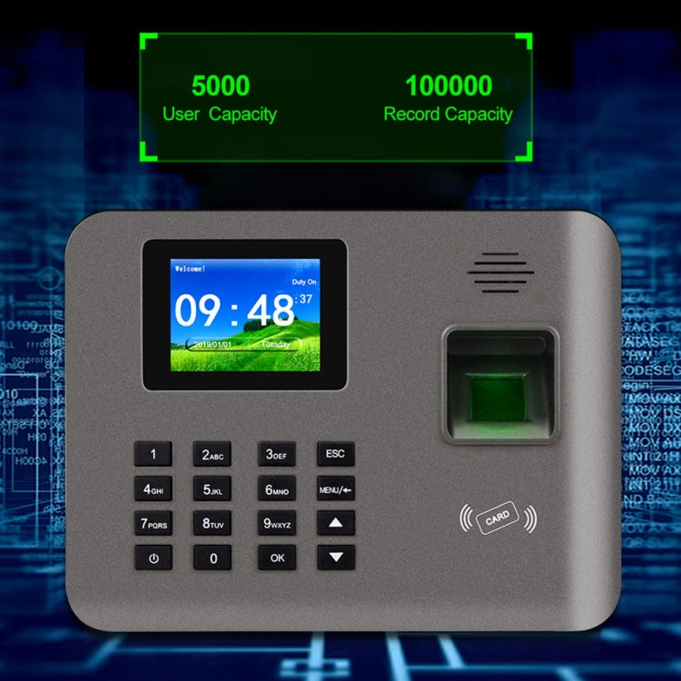Asistencia de tiempo de huellas dactilares Realand AL325D con pantalla a color de 2,4 pulgadas, función de tarjeta de identificación, WiFi y batería, AL325D