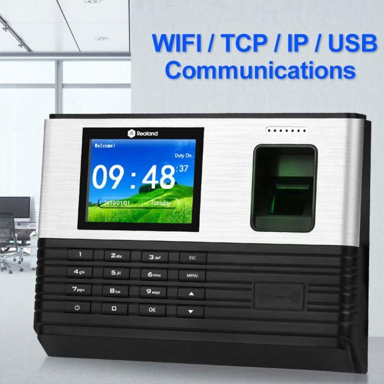 Asistencia de tiempo de huellas dactilares Realand AL355 con pantalla a color de 2,8 pulgadas, función de tarjeta de identificación y WiFi, AL355