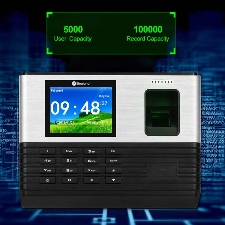 Asistencia de tiempo de huellas dactilares Realand AL355 con pantalla a color de 2,8 pulgadas, función de tarjeta de identificación y WiFi, AL355