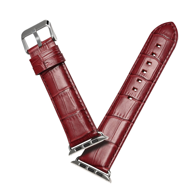 Denior Correa de reloj de piel de vaca con grano de cocodrilo para Apple Watch Series 7 45 mm / 6 y SE y 5 y 4 44 mm / 3 y 2 y 1 42 mm