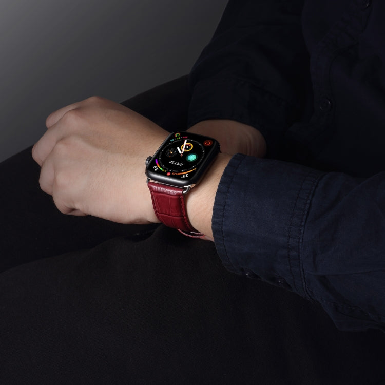 Denior Correa de reloj de piel de vaca con grano de cocodrilo para Apple Watch Series 7 45 mm / 6 y SE y 5 y 4 44 mm / 3 y 2 y 1 42 mm