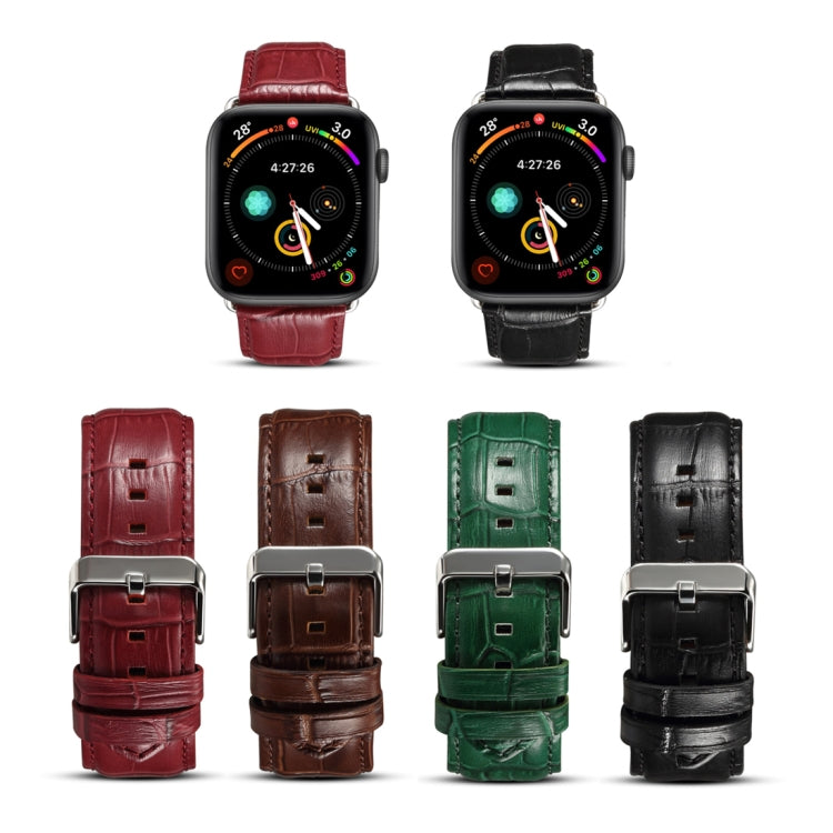 Denior Correa de reloj de piel de vaca con grano de cocodrilo para Apple Watch Series 7 45 mm / 6 y SE y 5 y 4 44 mm / 3 y 2 y 1 42 mm