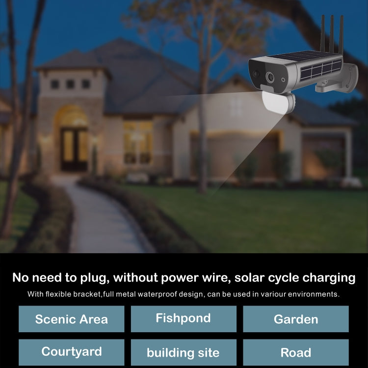 T8 1080P Full HD Batería solar Ultra baja potencia Sonido Luz Alarma Cámara de red, Soporte Detección de movimiento, Visión nocturna, Audio bidireccional, Tarjeta TF, T8