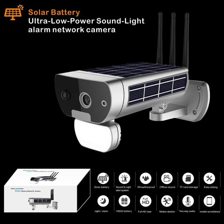 T8 1080P Full HD Batería solar Ultra baja potencia Sonido Luz Alarma Cámara de red, Soporte Detección de movimiento, Visión nocturna, Audio bidireccional, Tarjeta TF, T8