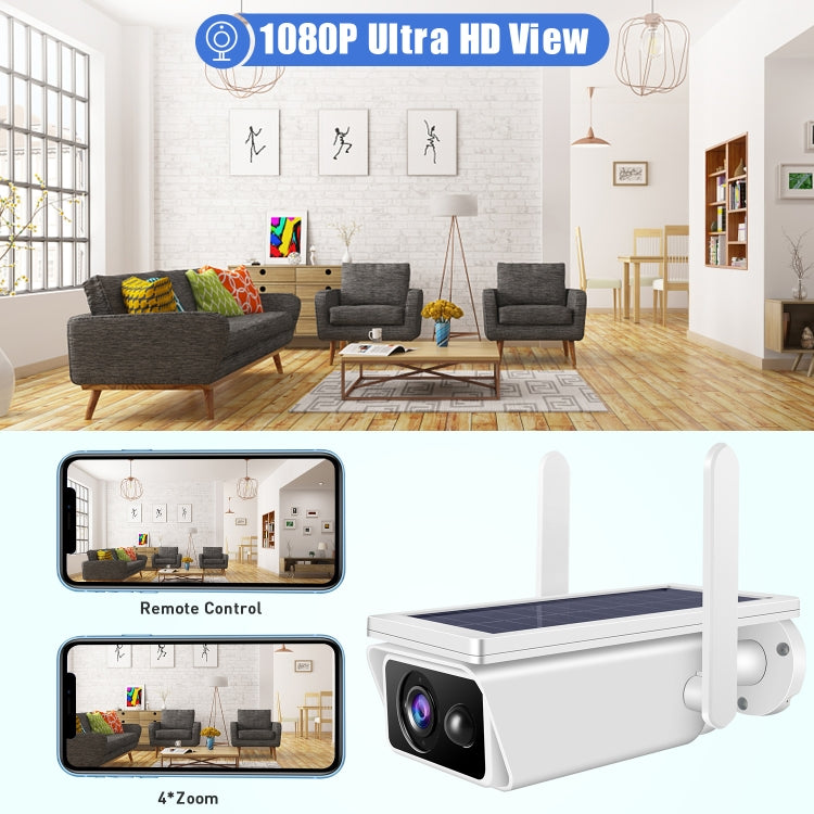 T13-2 1080P HD Cámara de seguridad WiFi de 2,4 GHz con energía solar y batería, compatible con detección de movimiento, visión nocturna, audio bidireccional, tarjeta TF, T13-2 with Battery