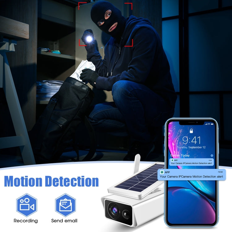 T13-2 1080P HD Cámara de seguridad WiFi de 2,4 GHz con energía solar y batería, compatible con detección de movimiento, visión nocturna, audio bidireccional, tarjeta TF, T13-2 with Battery