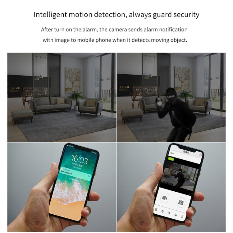 CAMSOY S8 HD 1280 x 720P Cámara de vigilancia inteligente WiFi inalámbrica gran angular de 140 grados, compatible con visión derecha automática fotosensible, detección de movimiento y grabación en bucle, S8