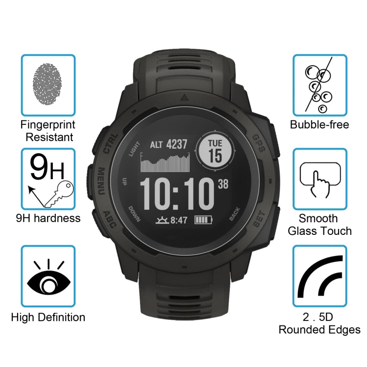 ENKAY Hat-Prince 0,2 mm 9H 2.15D Película de vidrio templado con borde curvo para reloj deportivo inteligente Garmin Instinct, 1 PCS Garmin Instinct
