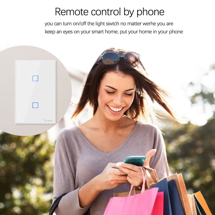 Sonoff T2 Touch Interruptor de pared con panel de vidrio templado de 120 mm Interruptor táctil para luz de hogar inteligente, compatible con Alexa y Google Home, CA 100 V-240 V, enchufe de EE. UU., 120mm/ 2 US Plug