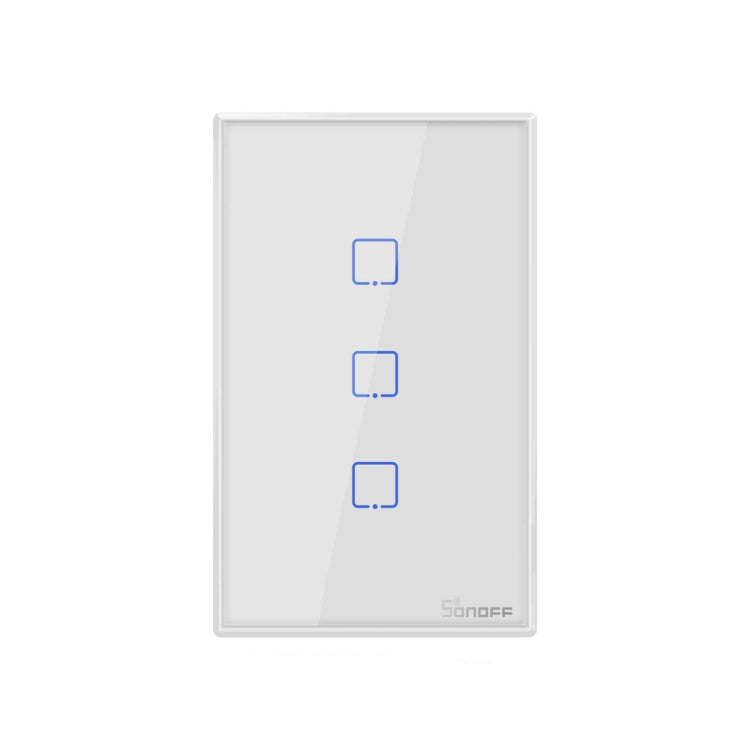 Sonoff T2 Touch Interruptor de pared con panel de vidrio templado de 120 mm Interruptor táctil para luz de hogar inteligente, compatible con Alexa y Google Home, CA 100 V-240 V, enchufe de EE. UU., 120mm/ 3 US Plug