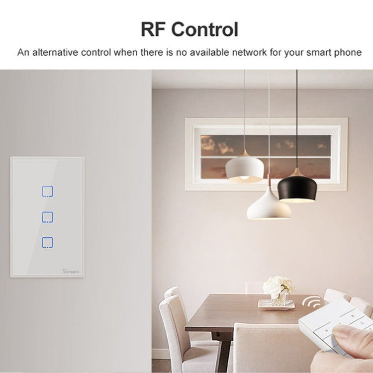 Sonoff T2 Touch Interruptor de pared con panel de vidrio templado de 120 mm Interruptor táctil para luz de hogar inteligente, compatible con Alexa y Google Home, CA 100 V-240 V, enchufe de EE. UU., 120mm/ 3 US Plug