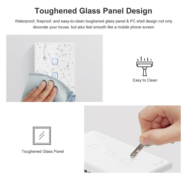 Sonoff T2 Touch Interruptor de pared con panel de vidrio templado de 120 mm Interruptor táctil para luz de hogar inteligente, compatible con Alexa y Google Home, CA 100 V-240 V, enchufe de EE. UU., 120mm/ 3 US Plug