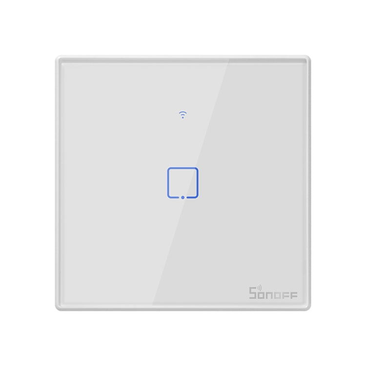 Sonoff T2 Touch Interruptor de pared con panel de vidrio templado de 86 mm Interruptor táctil para luz de hogar inteligente, compatible con Alexa y Google Home, CA 100 V-240 V, enchufe de la UE, 86mm/ 1 EUPlug