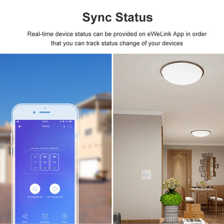 Sonoff T2 Touch Interruptor de pared con panel de vidrio templado de 86 mm Interruptor táctil para luz de hogar inteligente, compatible con Alexa y Google Home, CA 100 V-240 V, enchufe de la UE, 86mm/ 2 EU Plug