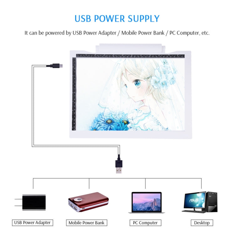 A4-19 6.5W Tres niveles de brillo Regulable A4 LED Dibujo Sketchpad Light Pad con cable USB