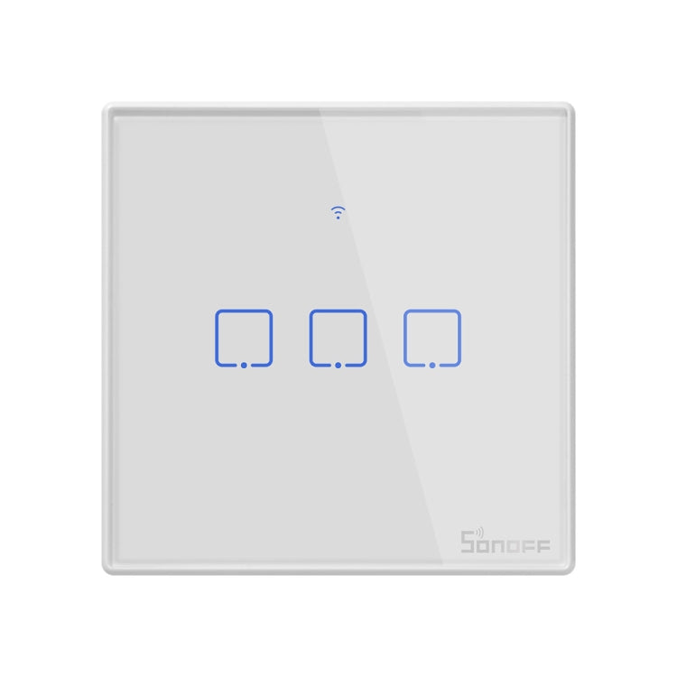 Sonoff T2 Touch Interruptor de pared con panel de vidrio templado de 86 mm Interruptor táctil para luz de hogar inteligente, compatible con Alexa y Google Home, CA 100 V-240 V, enchufe de la UE, 86mm/ 3 EU Plug