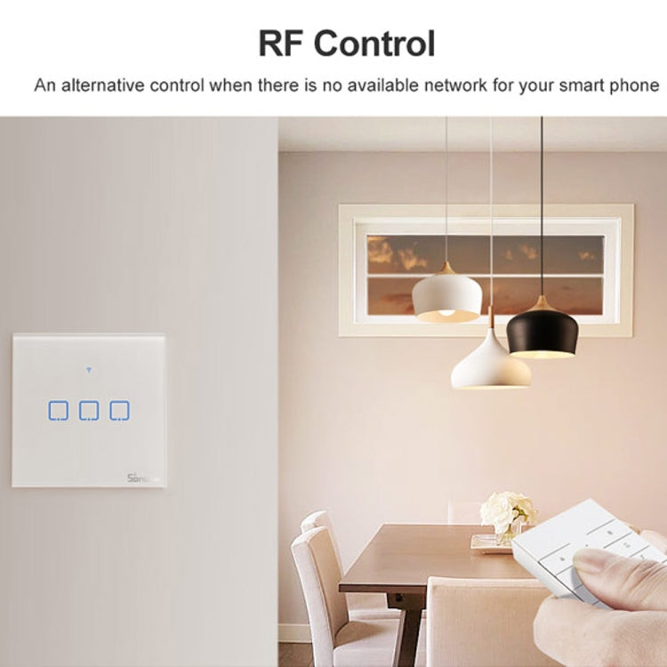 Sonoff T2 Touch Interruptor de pared con panel de vidrio templado de 86 mm Interruptor táctil para luz de hogar inteligente, compatible con Alexa y Google Home, CA 100 V-240 V, enchufe de la UE, 86mm/ 3 EU Plug