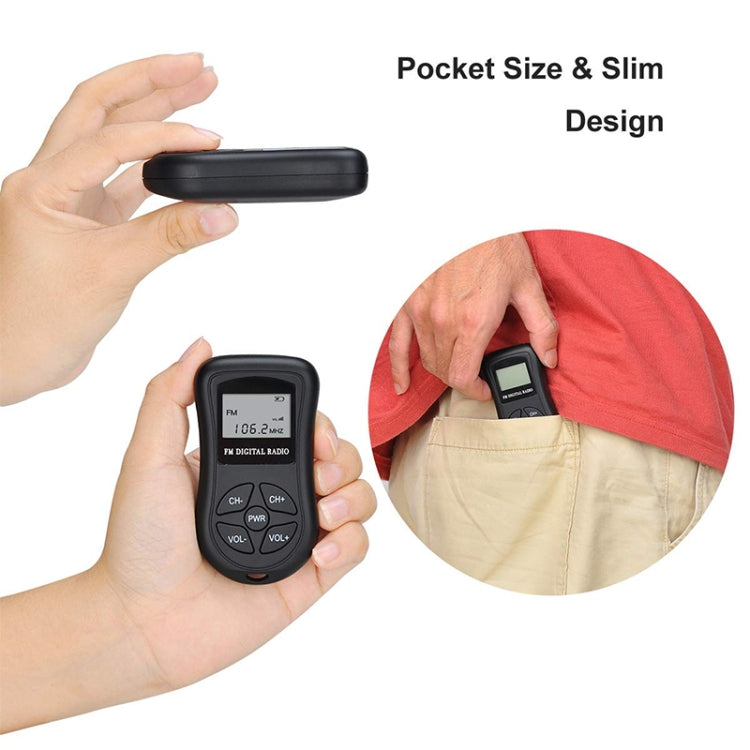 HRD-107 DSP Radio FM estéreo portátil con pantalla digital y auriculares