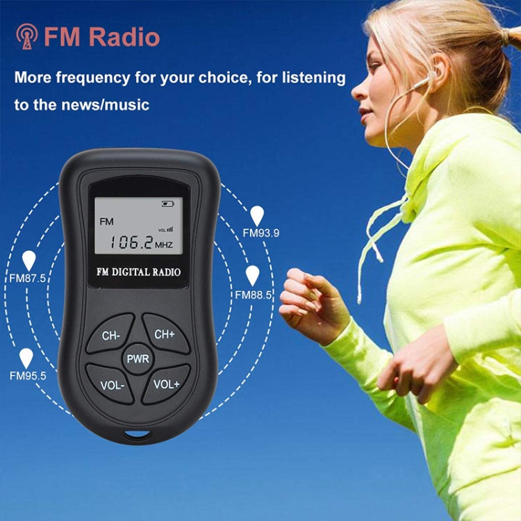 HRD-107 DSP Radio FM estéreo portátil con pantalla digital y auriculares