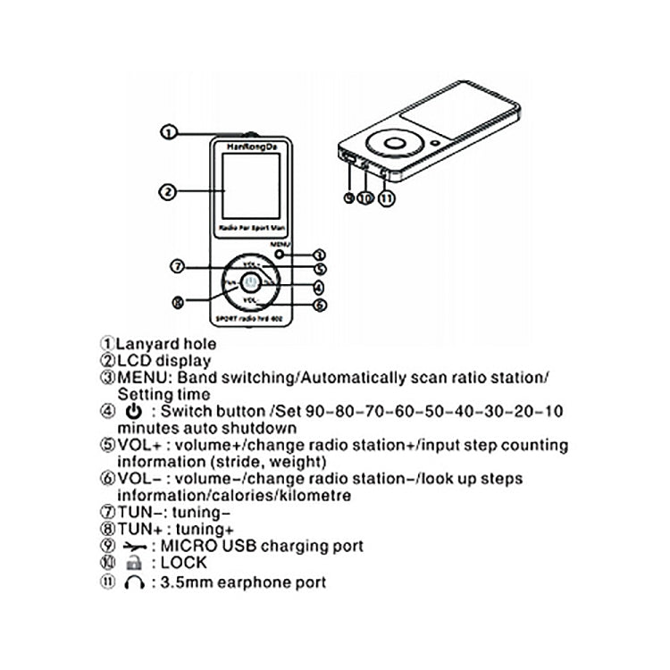 HRD-602 Pantalla digital FM AM Mini radio deportiva con función de conteo de pasos