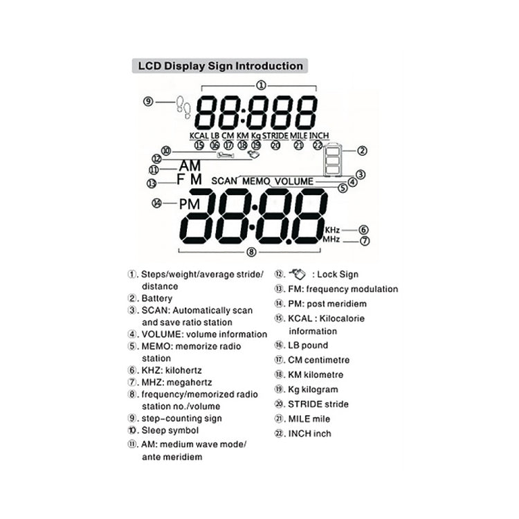 HRD-602 Pantalla digital FM AM Mini radio deportiva con función de conteo de pasos