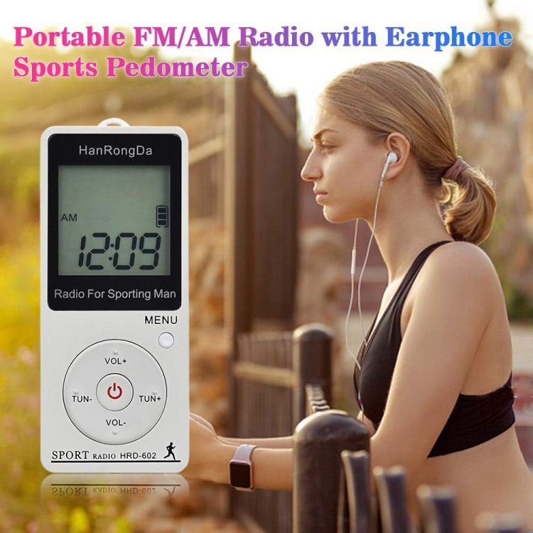 HRD-602 Pantalla digital FM AM Mini radio deportiva con función de conteo de pasos