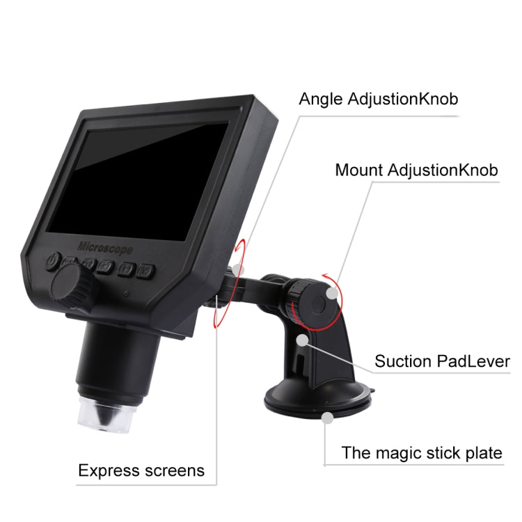 G600 600X 3.6MP Pantalla LCD HD de 4.3 pulgadas Carga USB Microscopio digital portátil con luz LED, compatible con tarjeta Micro SD (64 GB máx.), Enchufe de EE. UU., CA 100-240 V, US Plug