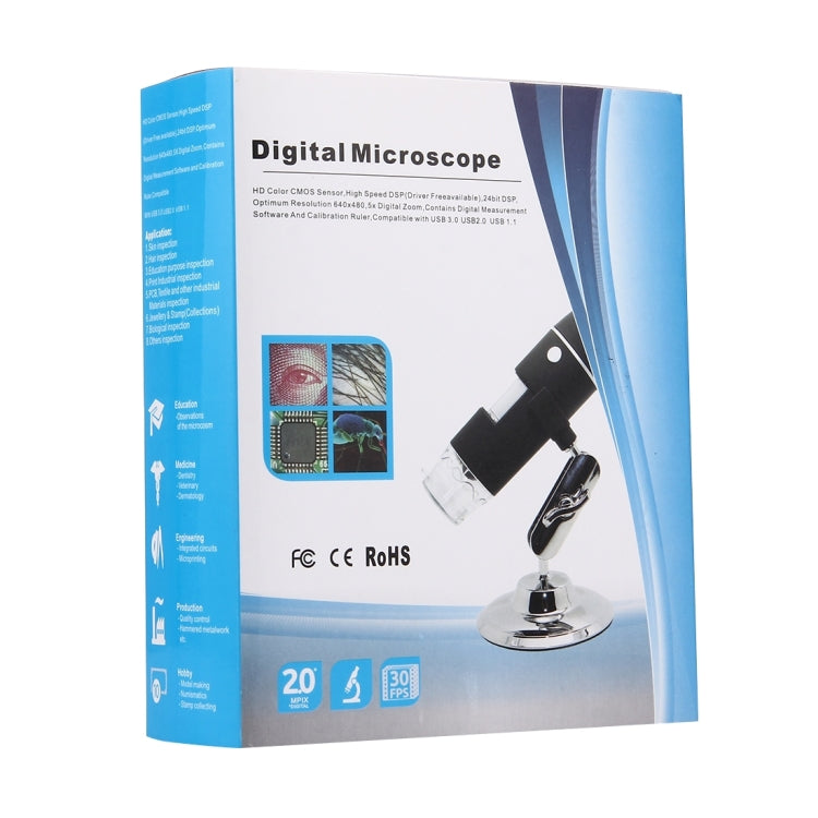 Microscopio digital USB con sensor de imagen de 0,3 MP y lupa 1000X con 8 LED y soporte profesional, 1000X