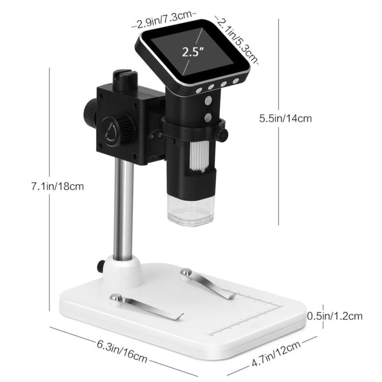 Lupa con Zoom 500X, Sensor de imagen de 3MP, microscopio Digital USB con pantalla de 2,5 pulgadas, 8 LED y soporte profesional, compatible con tarjeta TF, DMS-015M 500X