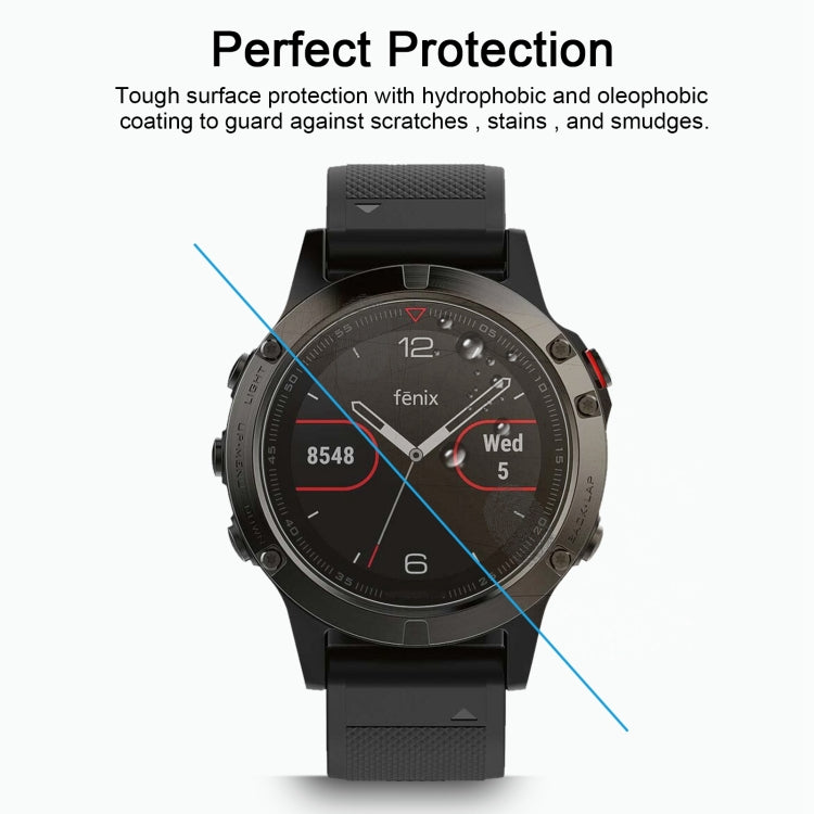 ENKAY Hat-Prince para reloj inteligente Garmin Fenix 5 0,2 mm 9H Dureza superficial 2.15D Película de vidrio templado con borde curvo