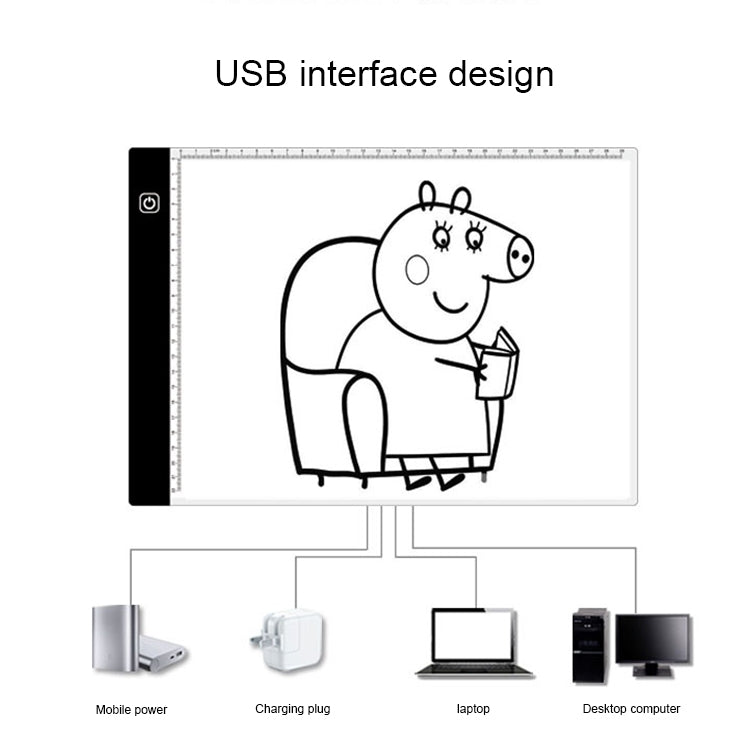 3,5 W 5 V LED USB tres niveles de brillo regulable A4 escala acrílica tableros de copia Anime boceto dibujo bloc de dibujo con cable USB 1,5 m, Copy Boards with USB Cable 1.5m