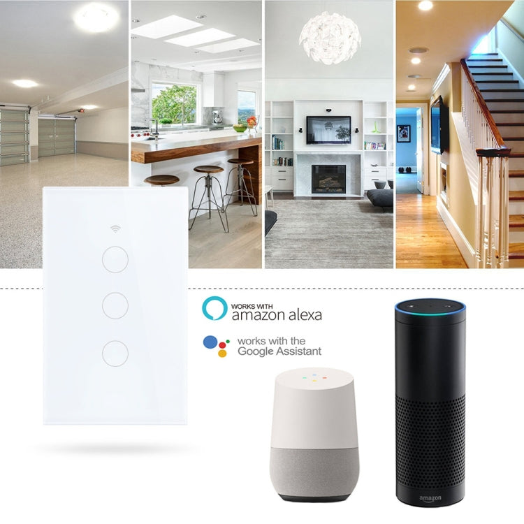 Interruptor de luz inteligente TC120 Wifi, Panel táctil con pantalla de cristal, Control por voz, interruptor de pared inalámbrico, funciona con Alexa Echo/Google Home