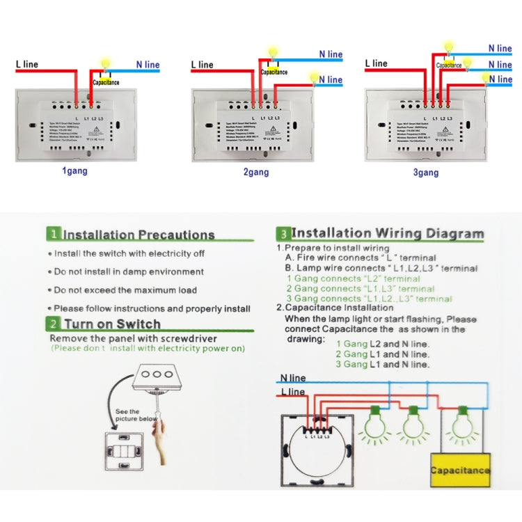 Interruptor de luz inteligente TC120 Wifi, Panel táctil con pantalla de cristal, Control por voz, interruptor de pared inalámbrico, funciona con Alexa Echo/Google Home