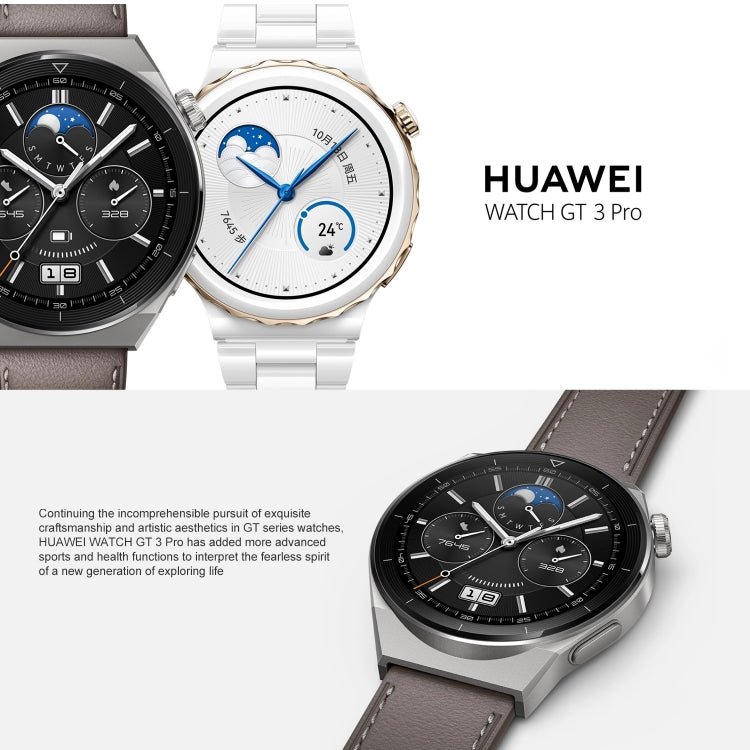 HUAWEI WATCH GT 3 Pro Reloj inteligente de titanio Pulsera de cuero genuino de 46 mm, Pantalla AMOLED de 1,43 pulgadas, Soporte ECG / GPS / Duración de la batería de 14 días, 46mm Rubber Wristband, 46mm Genuine Leather Wristband