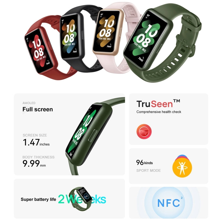 Original HUAWEI Band 7 NFC Edition, reloj inteligente con pantalla AMOLED de 1,47 pulgadas, compatible con monitoreo de oxígeno en sangre/duración de la batería de 14 días, NFC / Black, NFC / Pink, NFC / Green