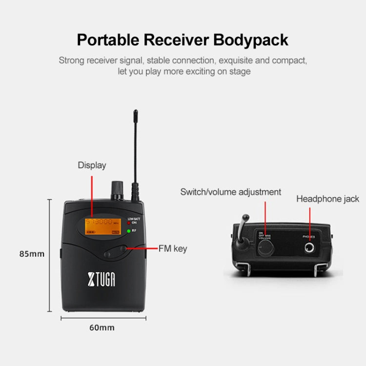 XTUGA IEM1200 Receptor inalámbrico Bodypack Stage Singer Sistema de monitor de oído, Receiver Bodypack