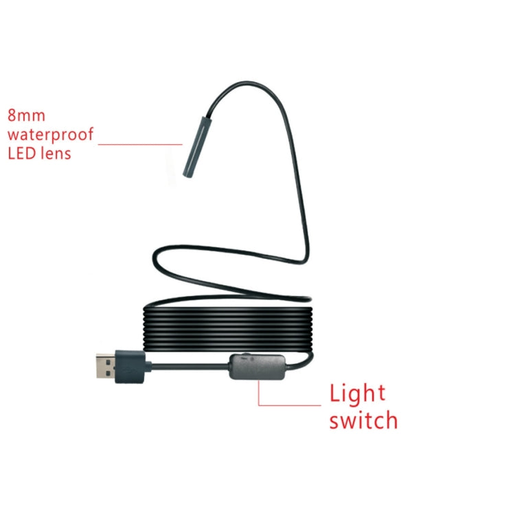 YPC110 Cámara de inspección de tubo de serpiente endoscópica WiFi con cámara HD de 8 mm y 2.0 MP con 8 LED, resistente al agua IP68, diámetro de lente: 8 mm, longitud: 2 m, línea suave, 2m Soft Line