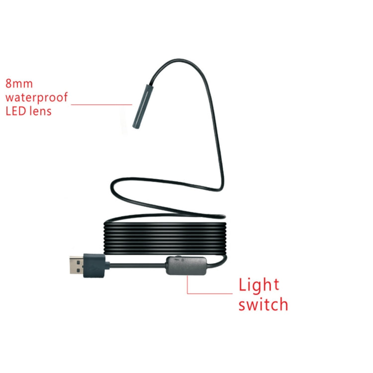 YPC110 Cámara de inspección de tubo de serpiente endoscópica WiFi con cámara HD de 8 mm y 2.0 MP con 8 LED, resistente al agua IP68, diámetro de lente: 8 mm, longitud: 3,5 m, línea suave, 3.5m Soft Line