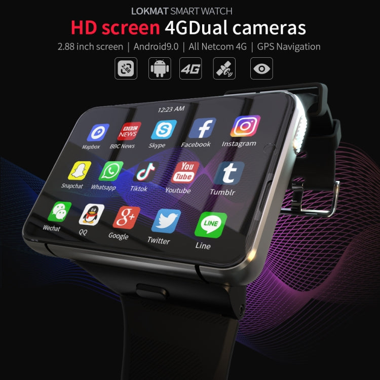 Reloj inteligente LOKMAT APPLLP Max 4G Call, 2,88 pulgadas MTK6761 Quad Core, 4GB+64GB, Android 9.0, GPS, frecuencia cardíaca