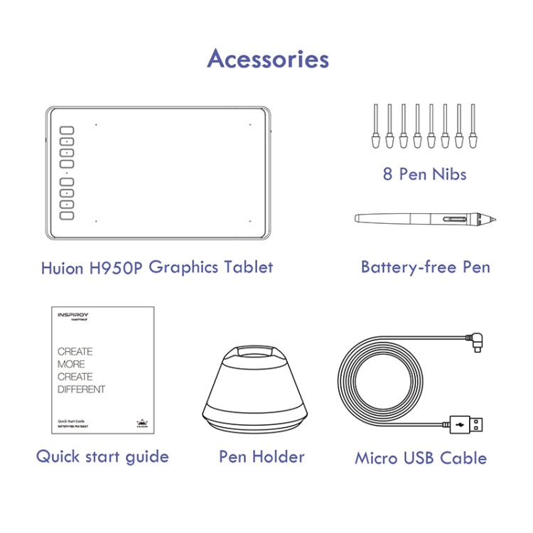 HUION Inspiroy Series H950P 5080LPI tableta de dibujo gráfico USB de arte profesional para Windows/Mac OS, con bolígrafo sin batería