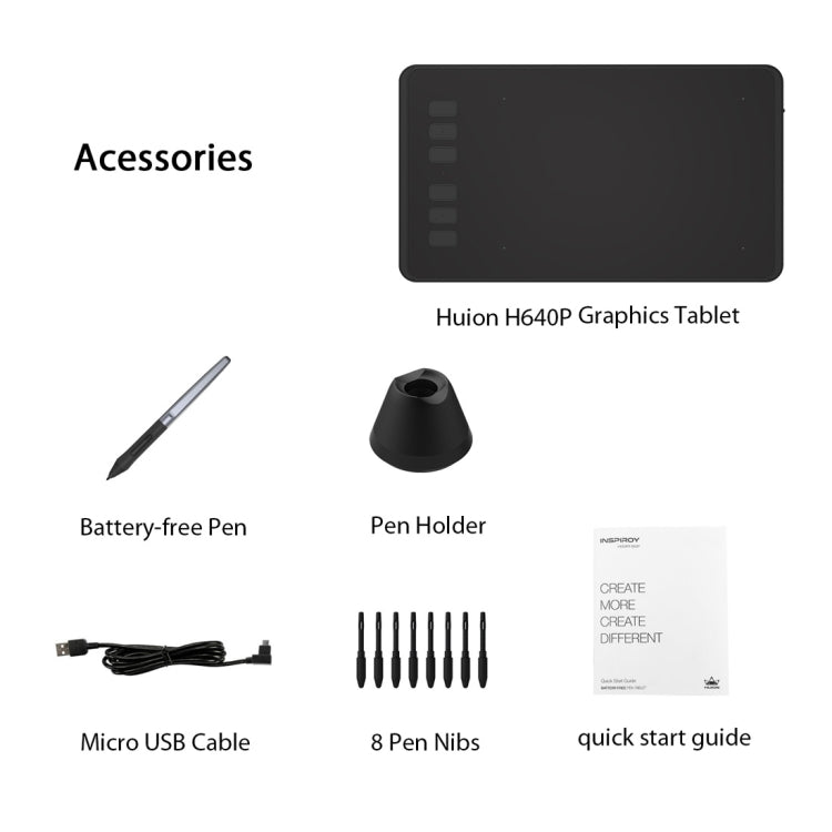 HUION Inspiroy Series H640P 5080LPI tableta de dibujo gráfico USB de arte profesional para Windows/Mac OS, con bolígrafo sin batería
